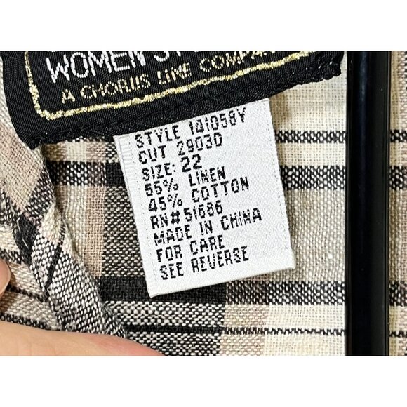 Retro Linen Plaid Dress Tan 22 Neutral Festive Holiday Classic Chic Preppy 80s - Picture 7 of 11